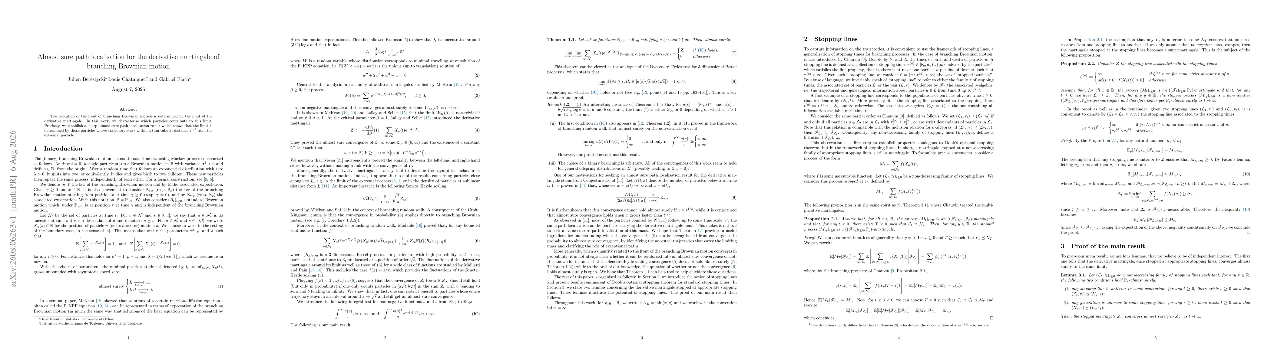 Thumbnail for Almost sure path localisation for the derivative martingale of branching Brownian motion