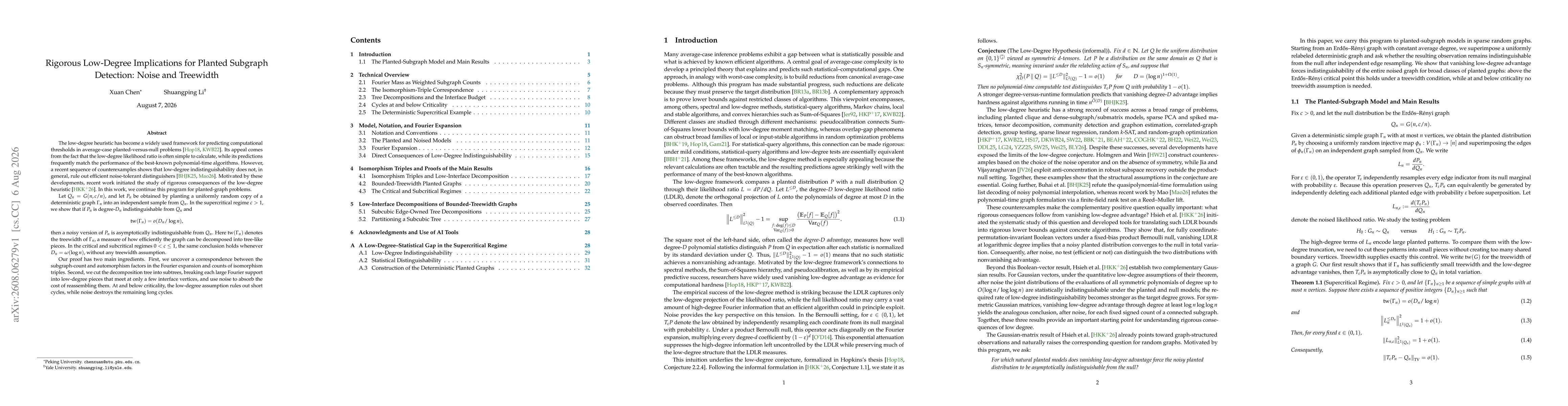 Thumbnail for Rigorous Low-Degree Implications for Planted Subgraph Detection: Noise and Treewidth
