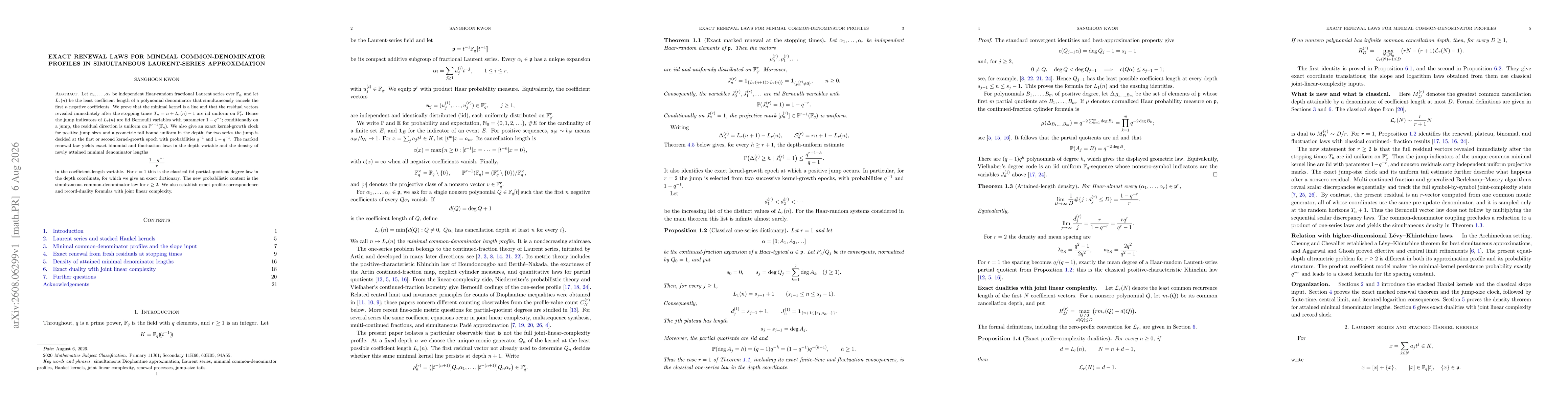 Thumbnail for Exact renewal laws for minimal common-denominator profiles in simultaneous Laurent-series approximation