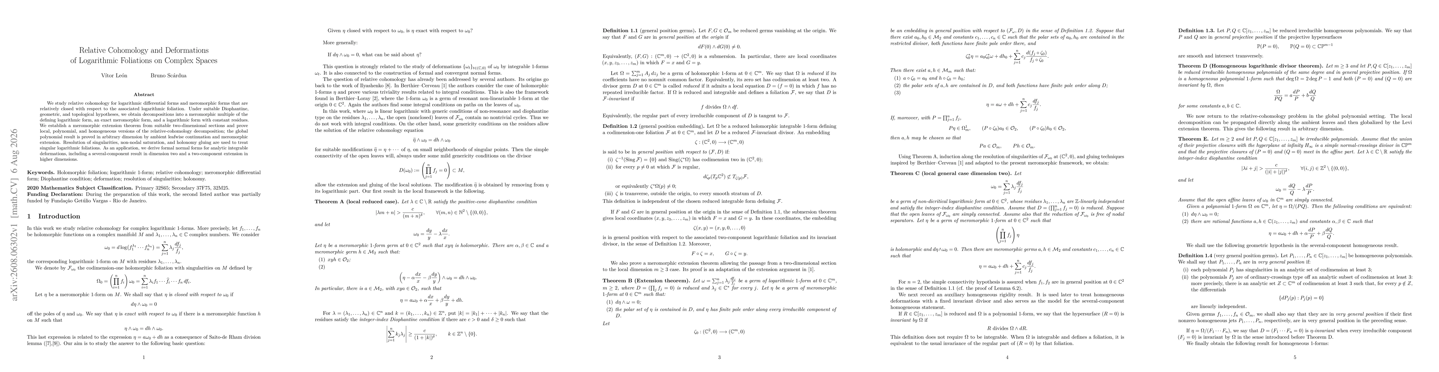 Thumbnail for Relative Cohomology and Deformations of Logarithmic Foliations on Complex Spaces