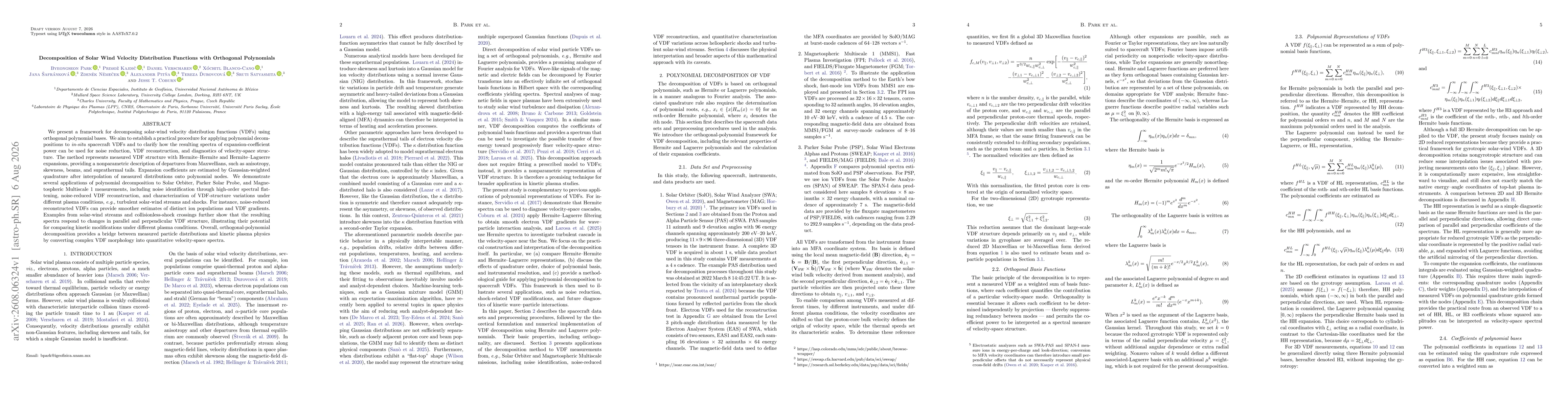 Thumbnail for Decomposition of Solar Wind Velocity Distribution Functions with Orthogonal Polynomials