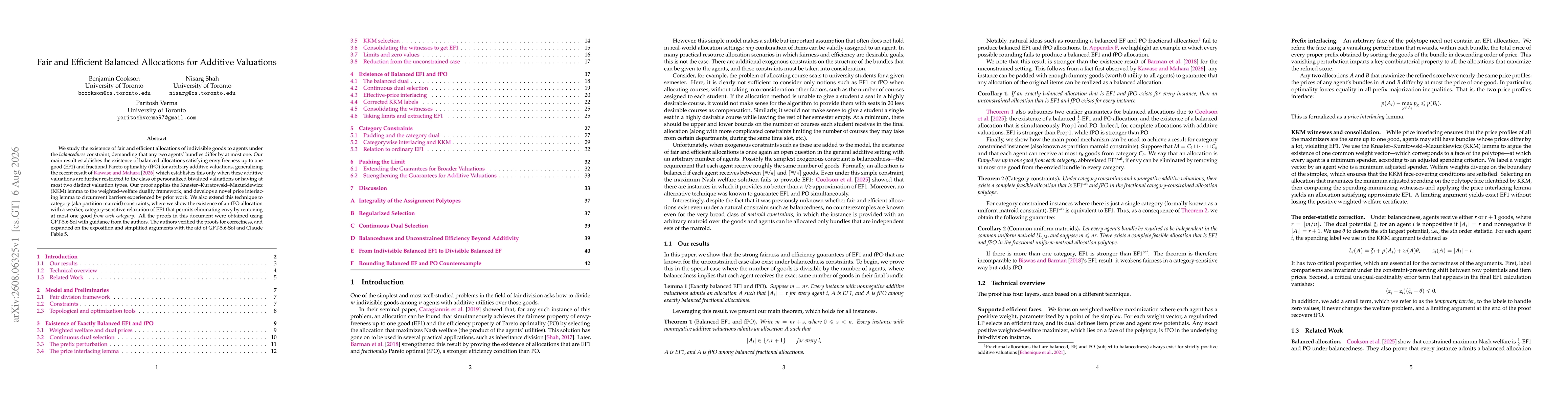 Thumbnail for Fair and Efficient Balanced Allocations for Additive Valuations