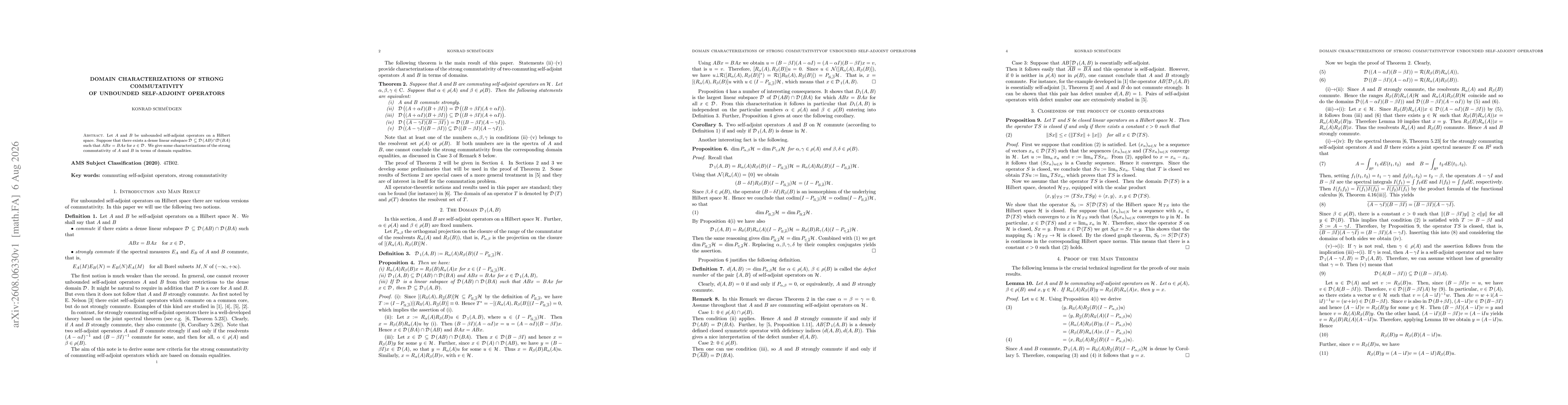 Thumbnail for Domain Characterizations of Strong Commutativity\break of Unbounded Self-Adjoint Operators