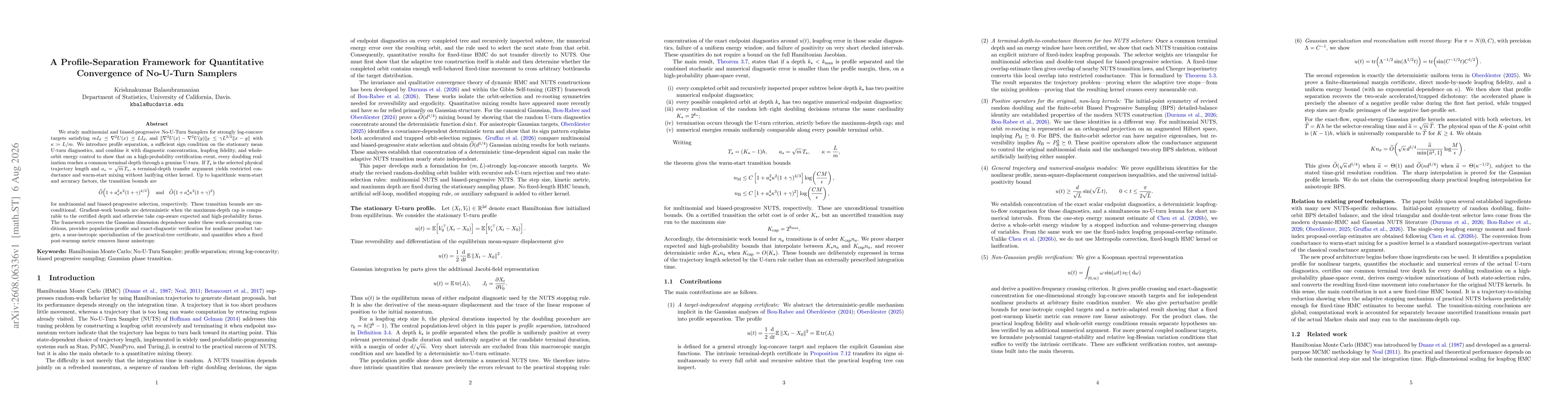Thumbnail for A Profile-Separation Framework for Quantitative Convergence of No-U-Turn Samplers