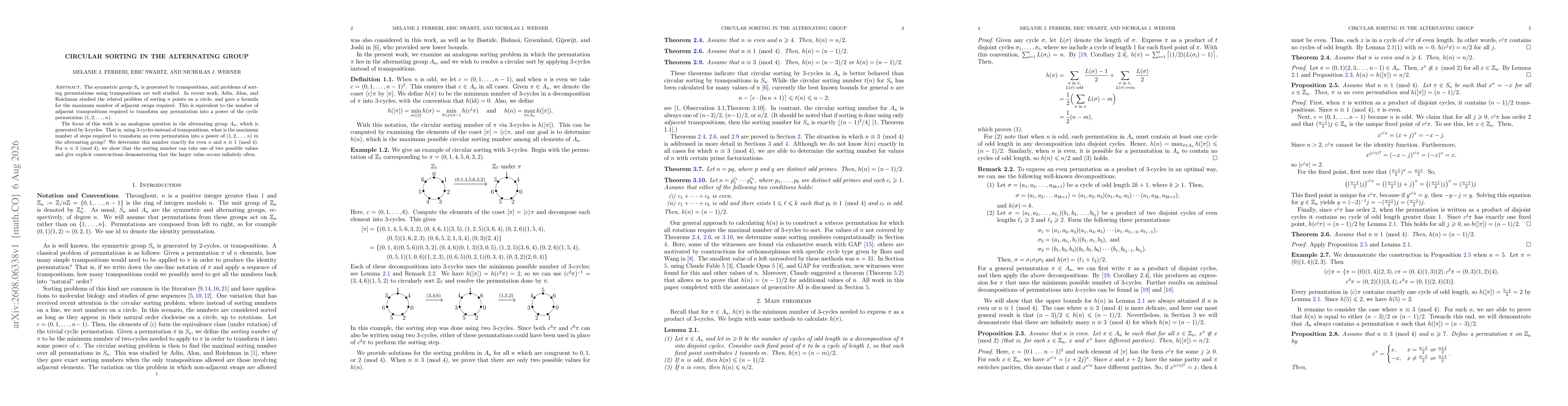 Thumbnail for Circular sorting in the alternating group