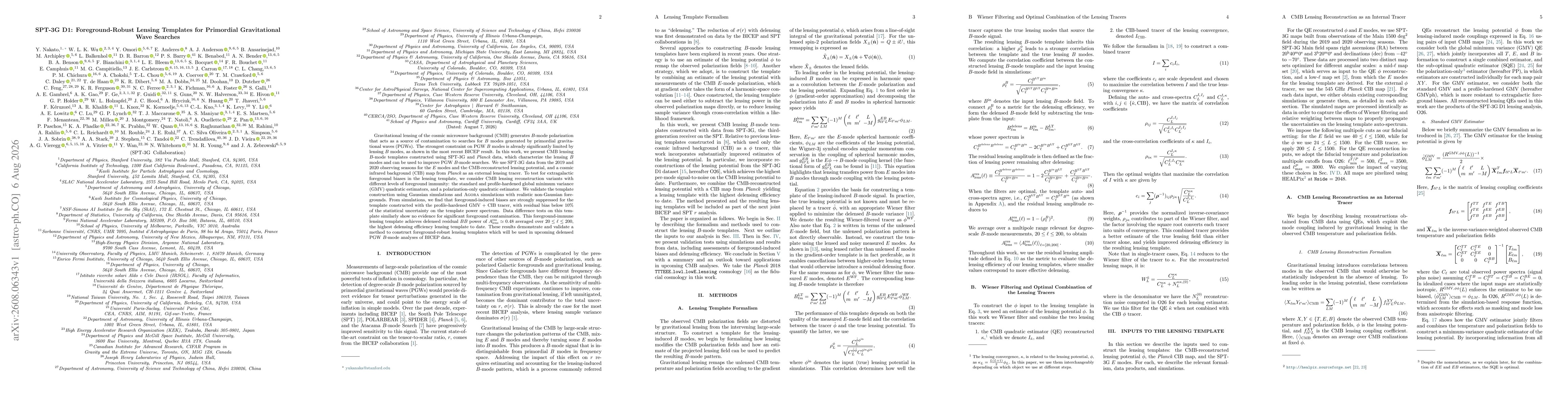 Thumbnail for SPT-3G D1: Foreground-Robust Lensing Templates for Primordial Gravitational Wave Searches