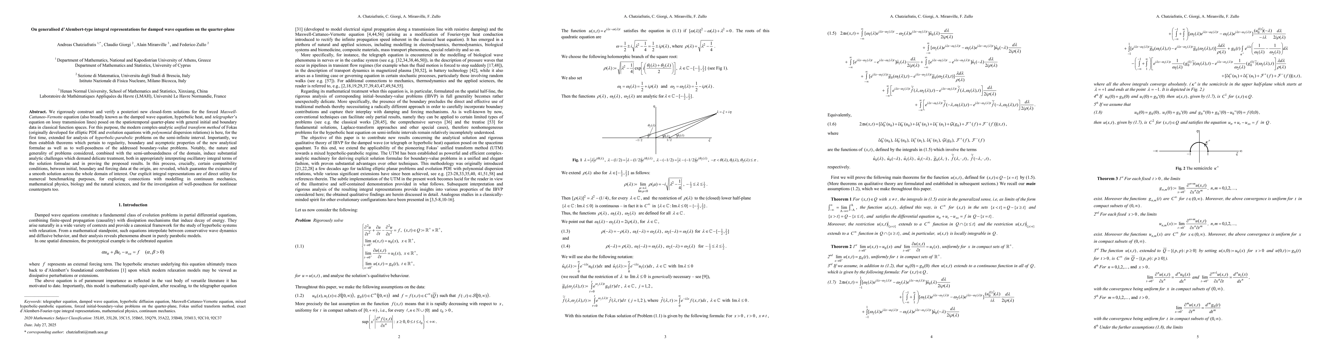 Thumbnail for On generalised d'Alembert-type integral representations for damped wave equations on the quarter-plane