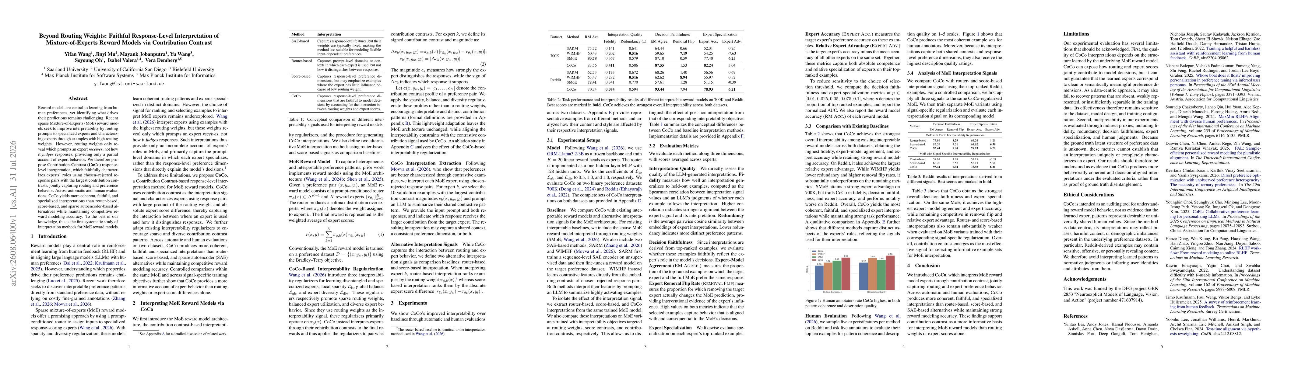 Thumbnail for Beyond Routing Weights: Faithful Response-Level Interpretation of Mixture-of-Experts Reward Models via Contribution Contrast