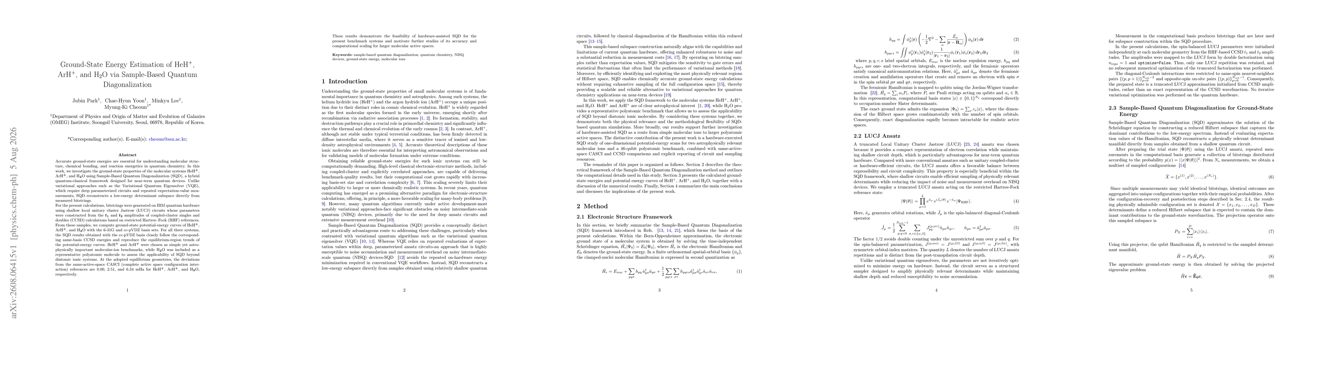 Thumbnail for Ground-State Energy Estimation of HeH$^{+}$, ArH$^{+}$, and H$_2$O via Sample-Based Quantum Diagonalization