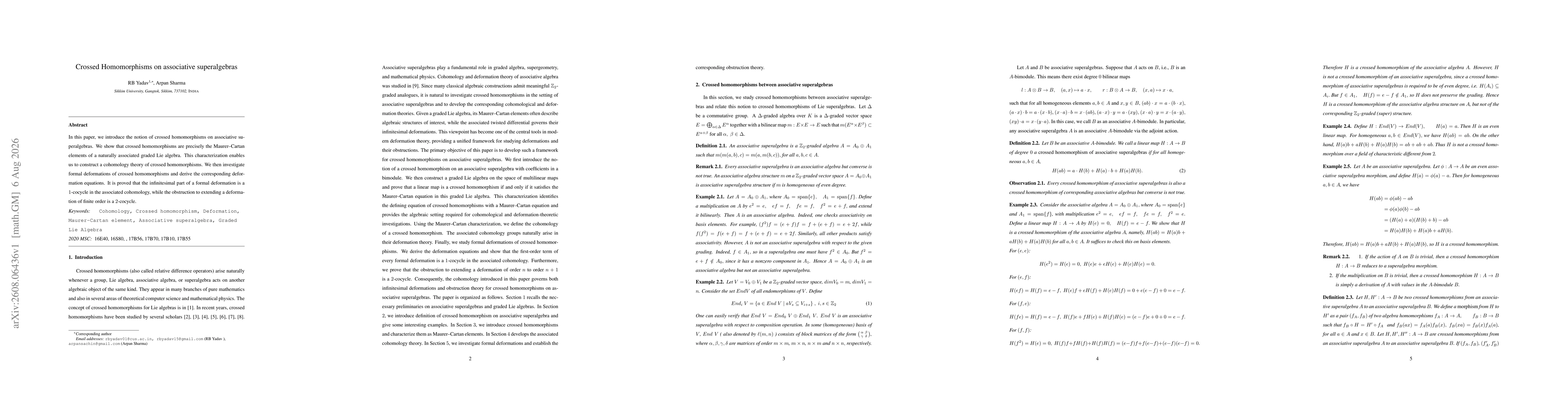 Thumbnail for Crossed Homomorphisms on associative superalgebras