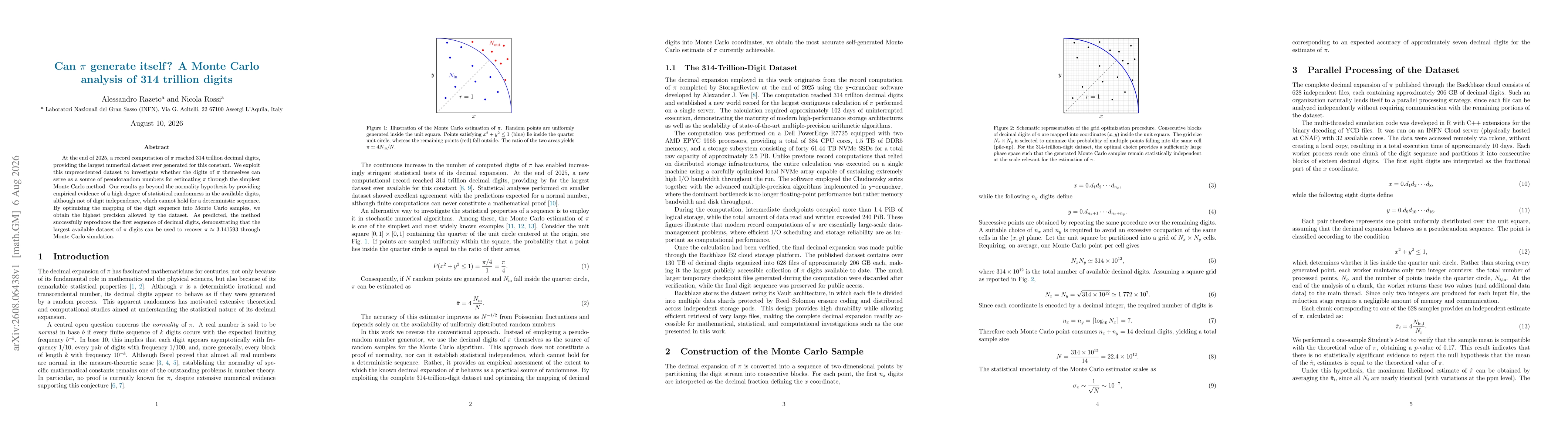 Thumbnail for Can $π$ generate itself? A Monte Carlo analysis of 314 trillion digits