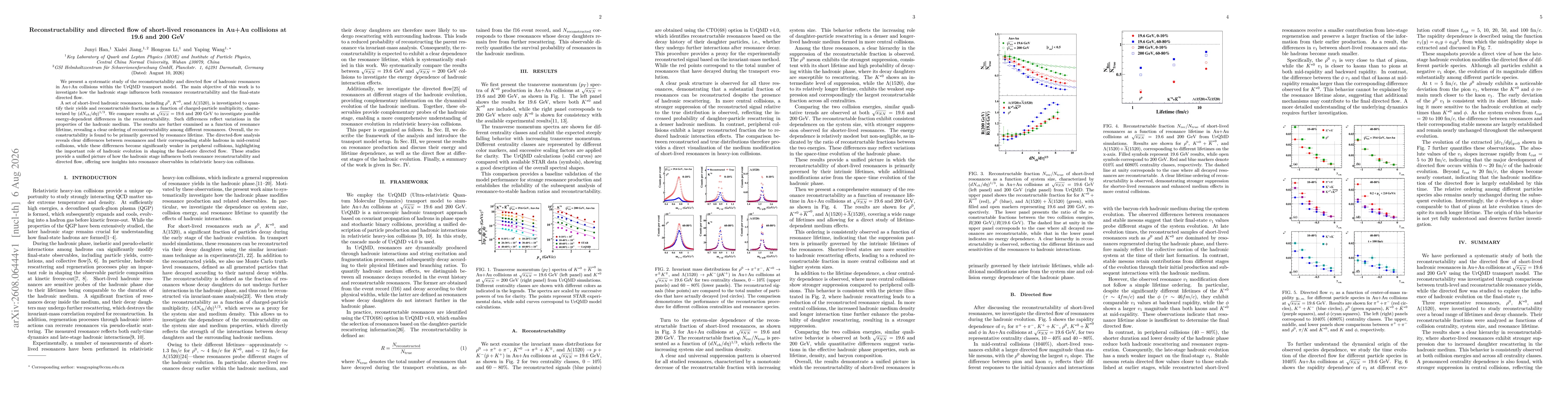 Thumbnail for Reconstructability and directed flow of short-lived resonances in Au+Au collisions at 19.6 and 200 GeV