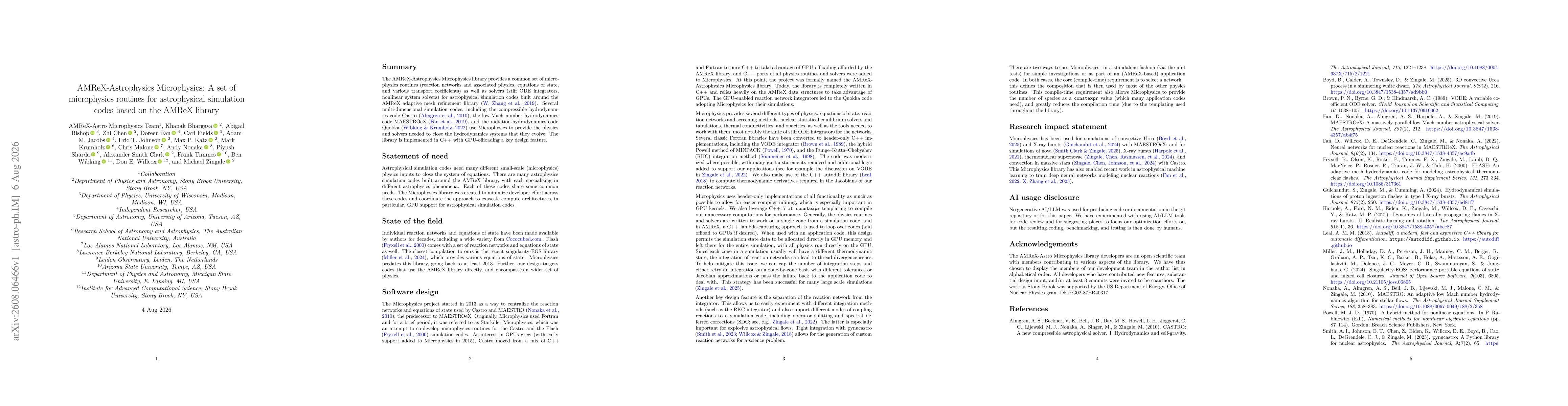 Thumbnail for AMReX-Astrophysics Microphysics: A set of microphysics routines for astrophysical simulation codes based on the AMReX library