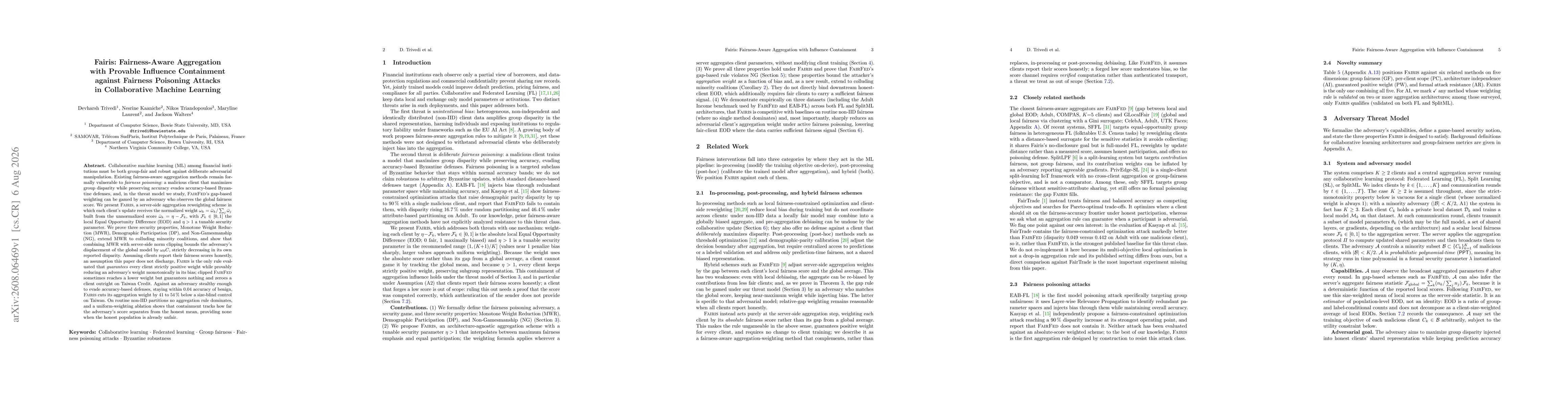 Thumbnail for Fairis: Fairness-Aware Aggregation with Provable Influence Containment against Fairness Poisoning Attacks in Collaborative Machine Learning