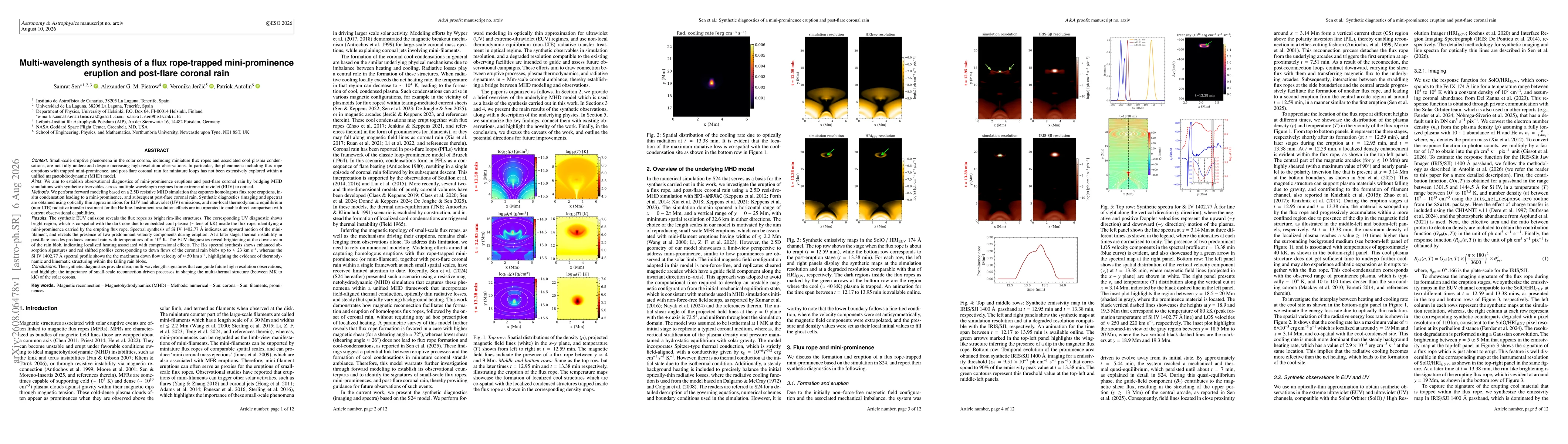 Thumbnail for Multi-wavelength synthesis of a flux rope-trapped mini-prominence eruption and post-flare coronal rain