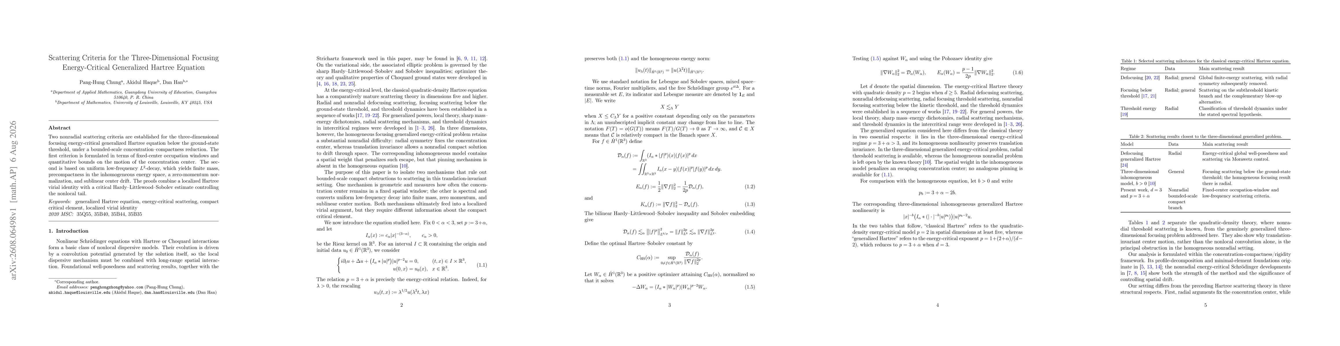Thumbnail for Scattering Criteria for the Three-Dimensional Focusing Energy-Critical Generalized Hartree Equation