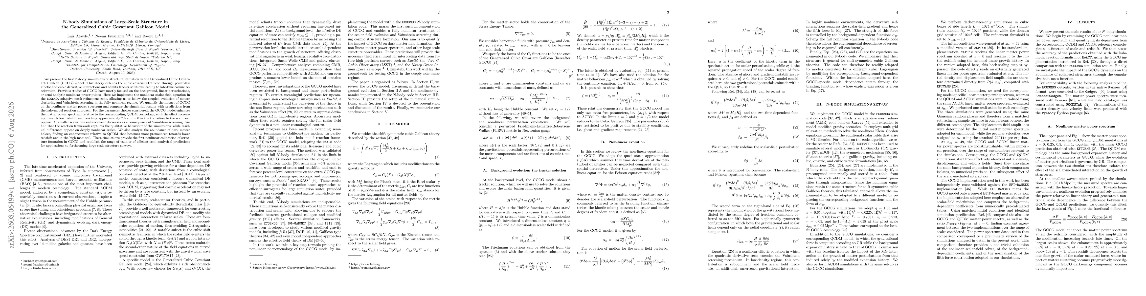 Thumbnail for N-body Simulations of Large-Scale Structure in the Generalized Cubic Covariant Galileon Model
