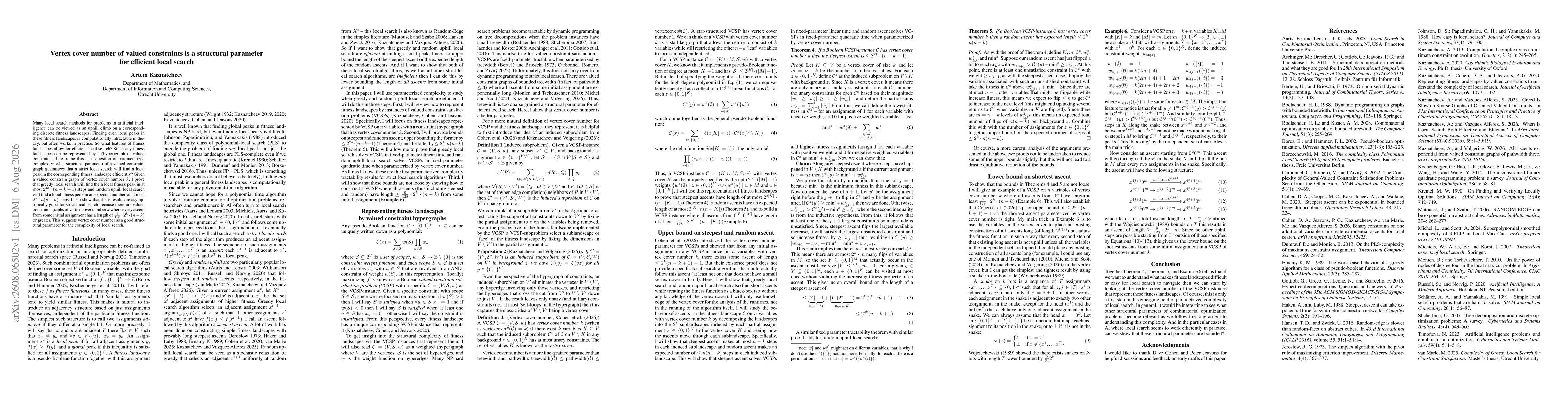 Thumbnail for Vertex cover number of valued constraints is a structural parameter for efficient local search
