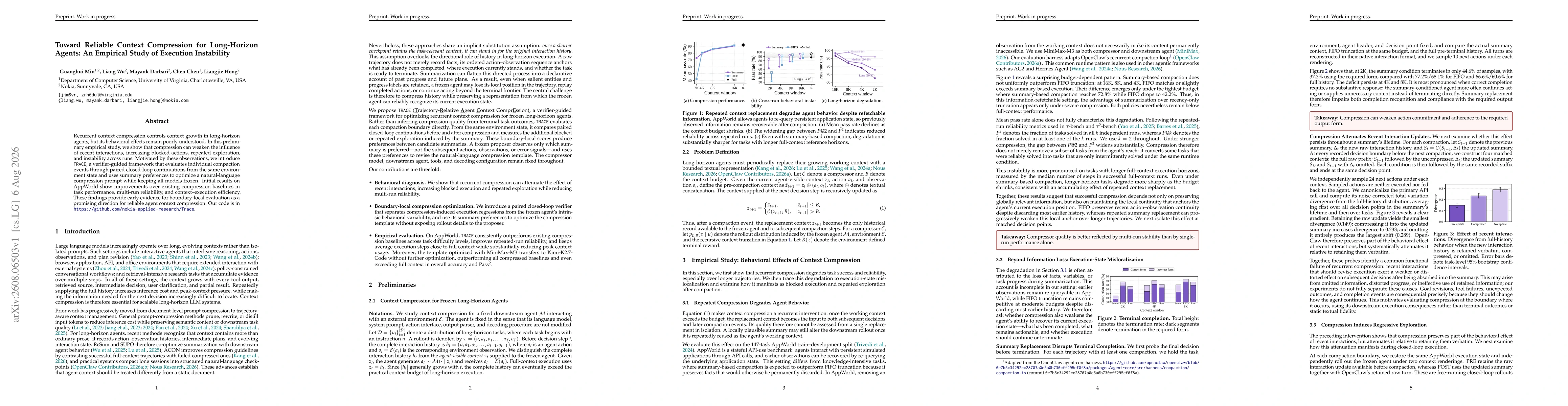 Thumbnail for Toward Reliable Context Compression for Long-Horizon Agents: An Empirical Study of Execution Instability