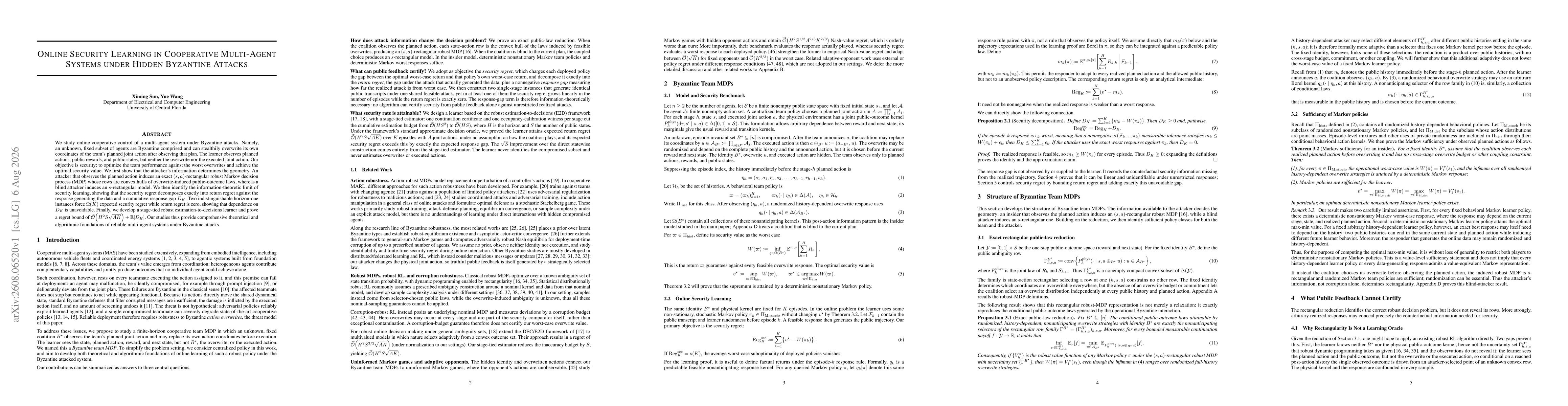 Thumbnail for Online Security Learning in Cooperative Multi-Agent Systems under Hidden Byzantine Attacks
