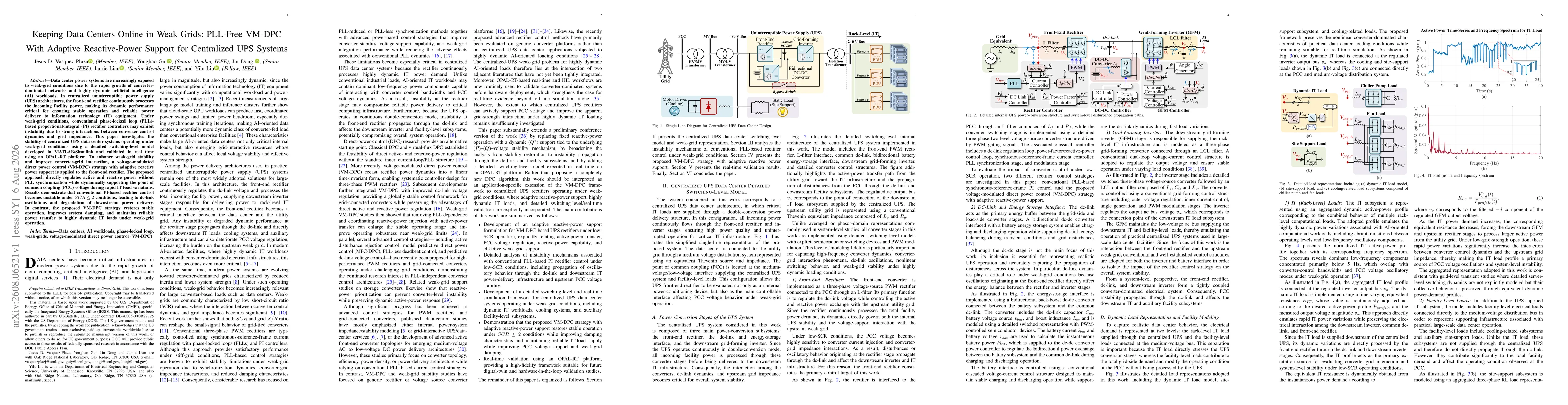 Thumbnail for Keeping Data Centers Online in Weak Grids: PLL-Free VM-DPC With Adaptive Reactive-Power Support for Centralized UPS Systems