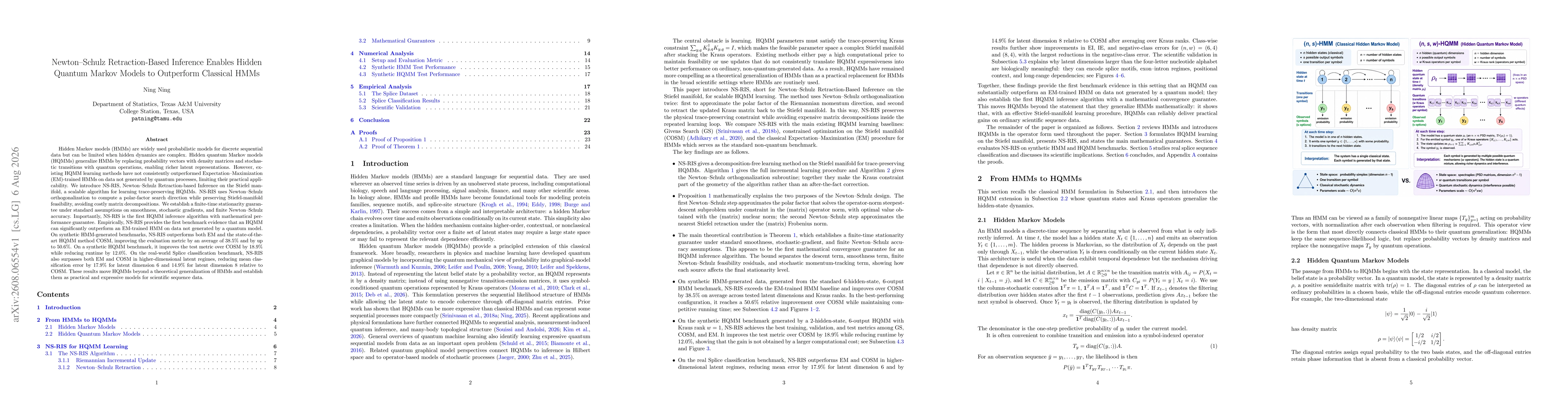 Thumbnail for Newton-Schulz Retraction-Based Inference Enables Hidden Quantum Markov Models to Outperform Classical HMMs