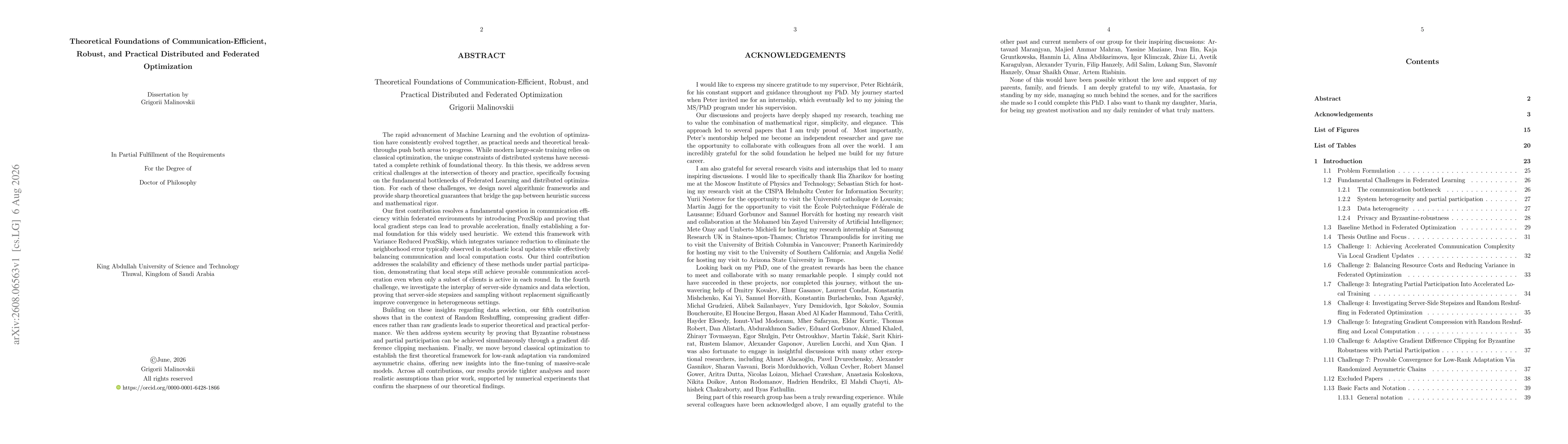 Thumbnail for Theoretical Foundations of Communication-Efficient, Robust, and Practical Distributed and Federated Optimization
