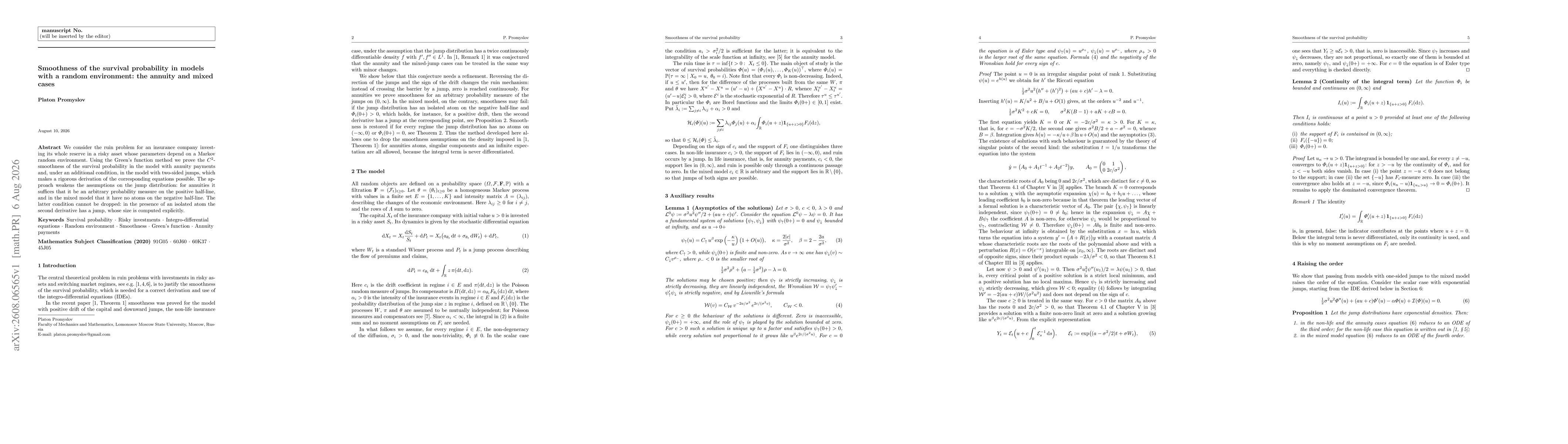 Thumbnail for Smoothness of the survival probability in models with a random environment: the annuity and mixed cases