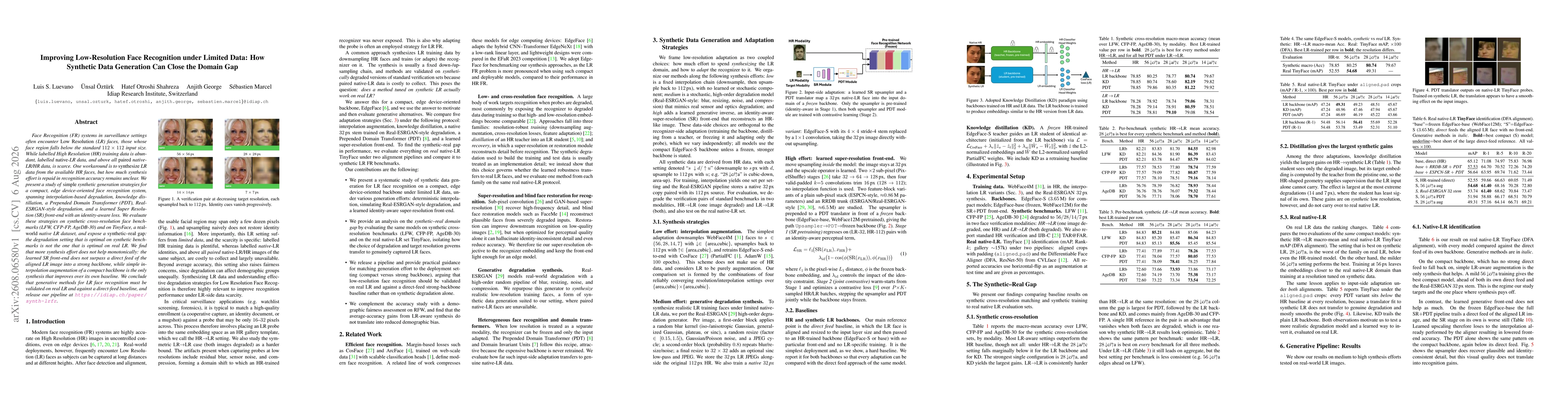 Thumbnail for Improving Low-Resolution Face Recognition under Limited Data: How Synthetic Data Generation Can Close the Domain Gap