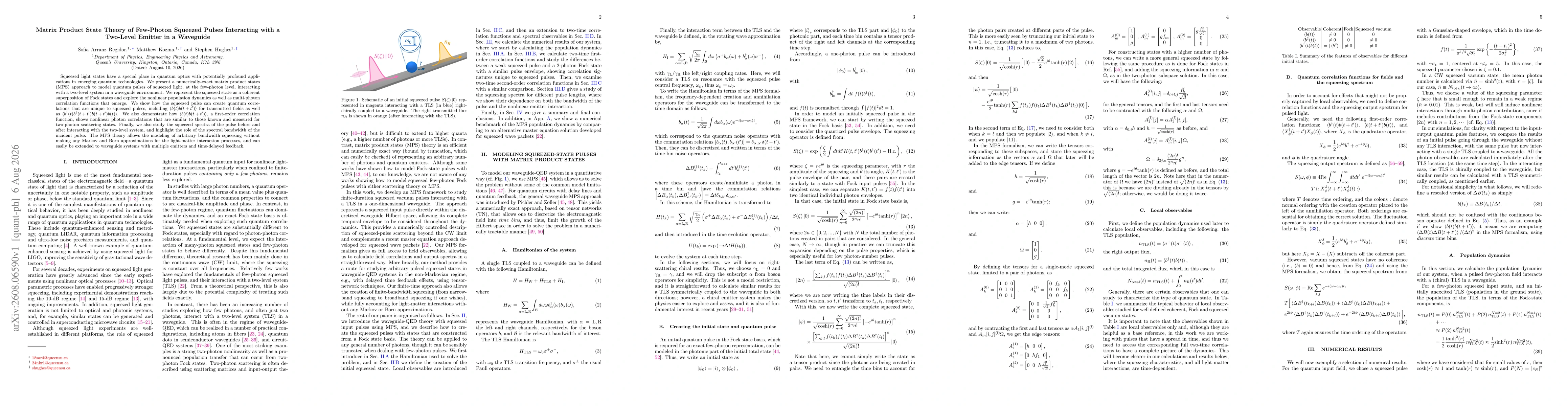 Thumbnail for Matrix Product State Theory of Few-Photon Squeezed Pulses Interacting with a Two-Level Emitter in a Waveguide