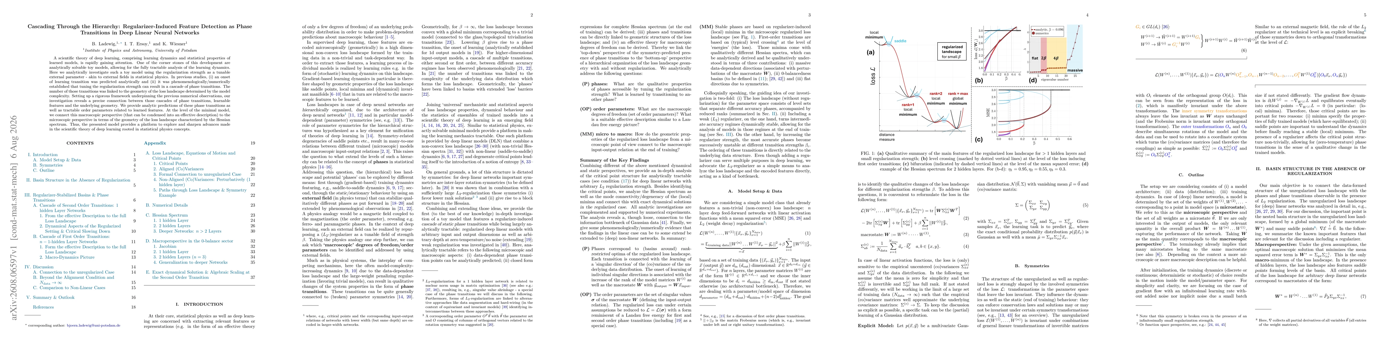 Thumbnail for Cascading Through the Hierarchy: Regularizer-Induced Feature Detection as Phase Transitions in Deep Linear Neural Networks