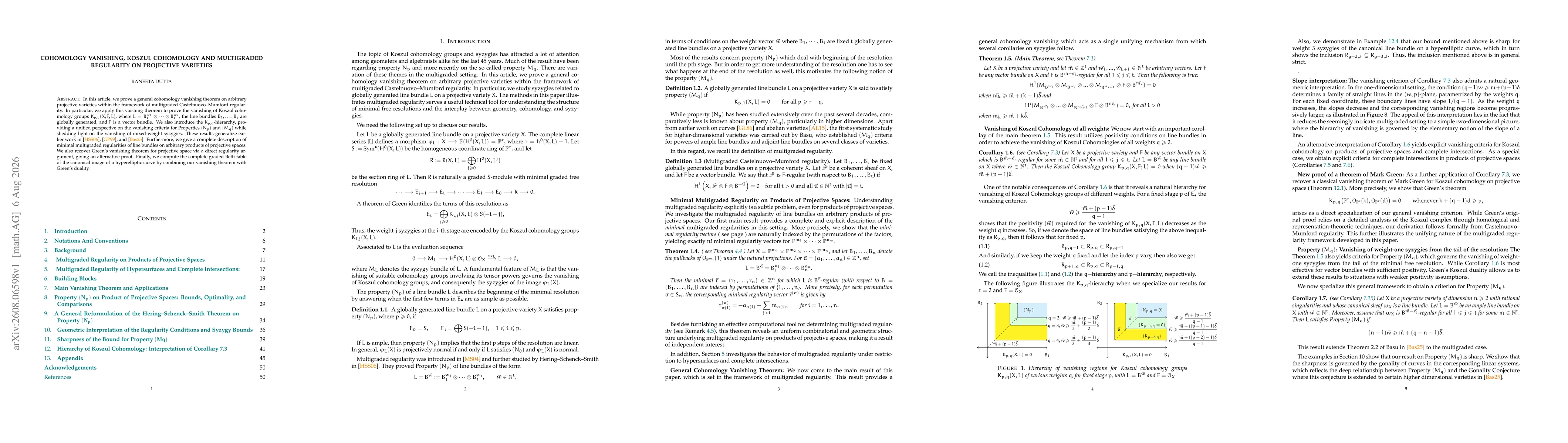 Thumbnail for Cohomology Vanishing, Koszul Cohomology and Multigraded Regularity on Projective Varieties