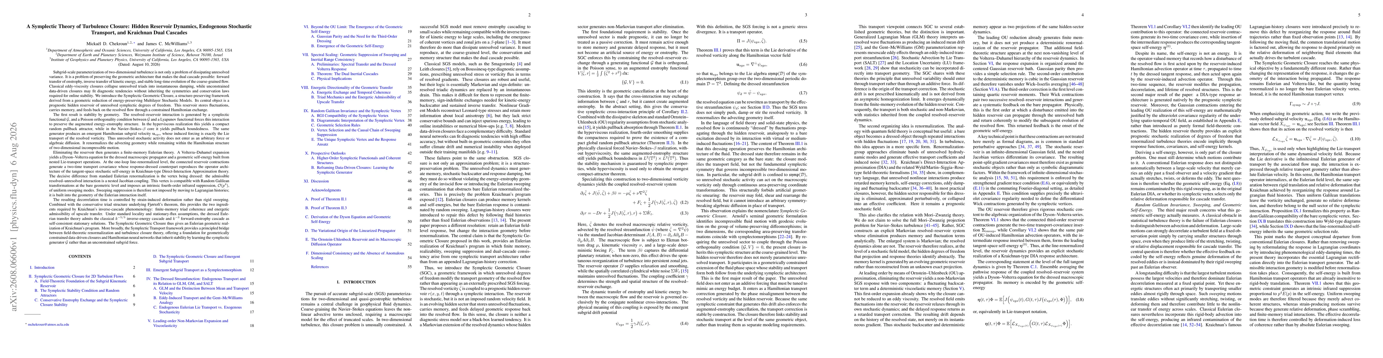 Thumbnail for A Symplectic Theory of Turbulence Closure: Hidden Reservoir Dynamics, Endogenous Stochastic Transport, and Kraichnan Dual Cascades