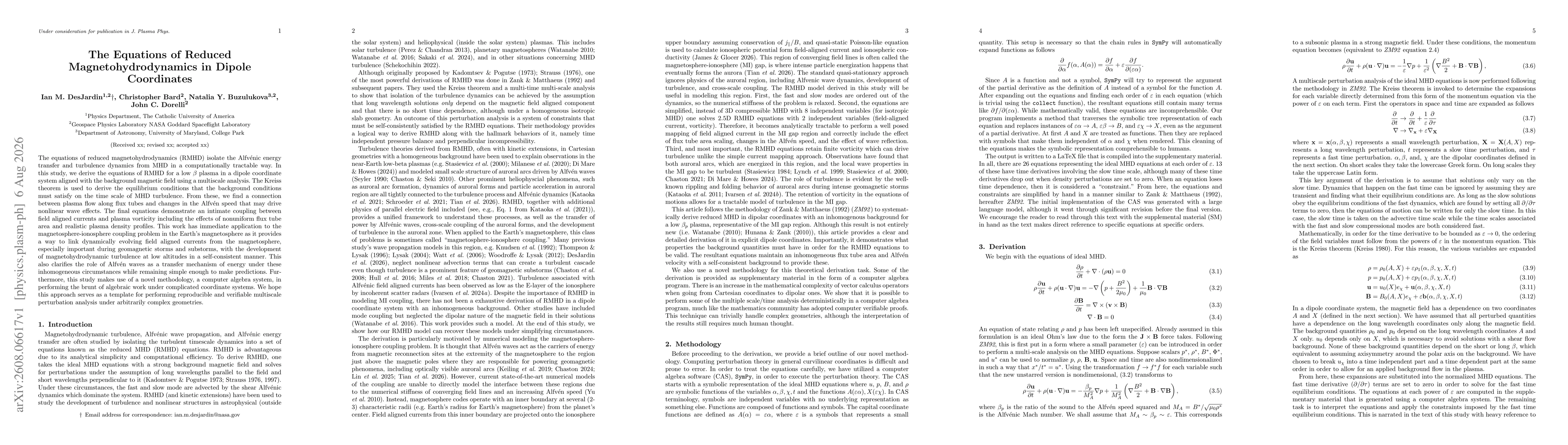 Thumbnail for The Equations of Reduced Magnetohydrodynamics in Dipole Coordinates