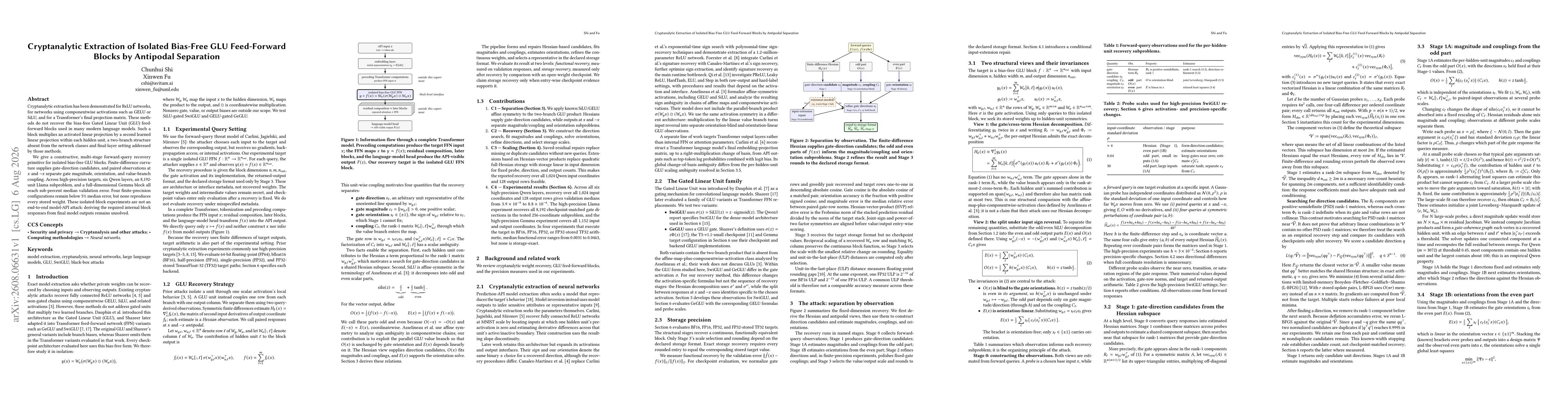 Thumbnail for Cryptanalytic Extraction of Isolated Bias-Free GLU Feed-Forward Blocks by Antipodal Separation