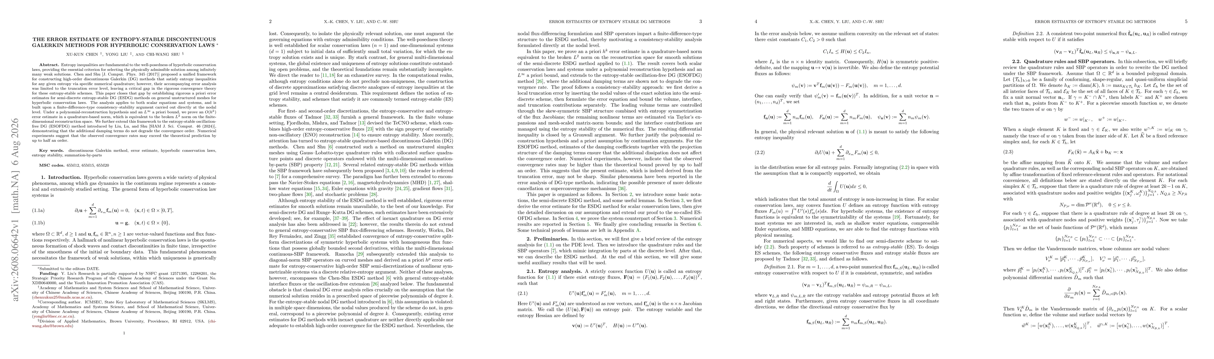 Thumbnail for The error estimate of entropy-stable discontinuous Galerkin methods for hyperbolic conservation laws