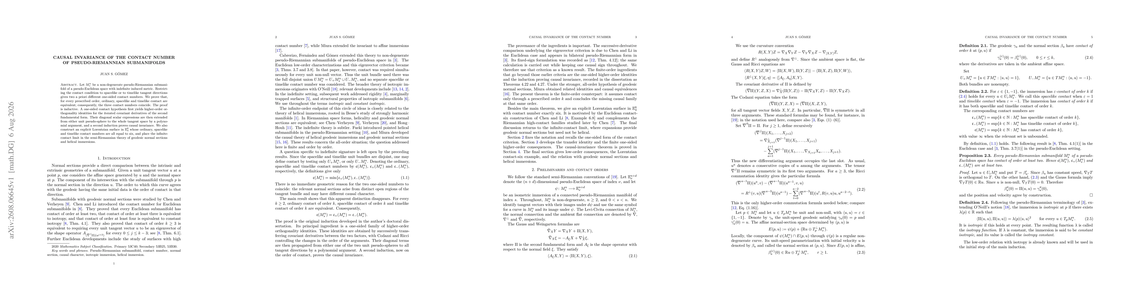 Thumbnail for Causal Invariance of the Contact Number of Pseudo-Riemannian Submanifolds