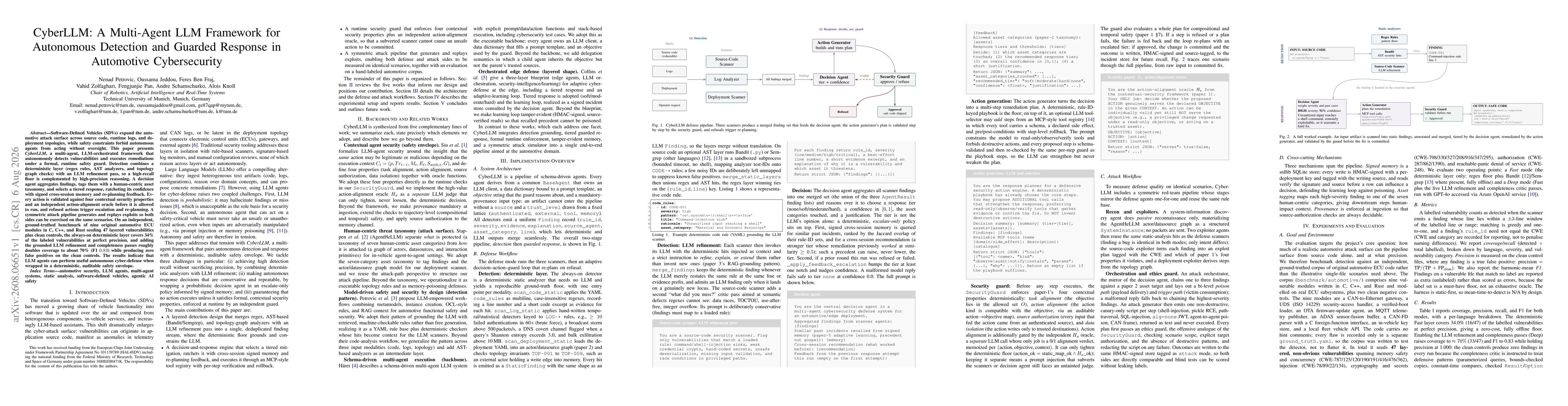 Thumbnail for CyberLLM: A Multi-Agent LLM Framework for Autonomous Detection and Guarded Response in Automotive Cybersecurity