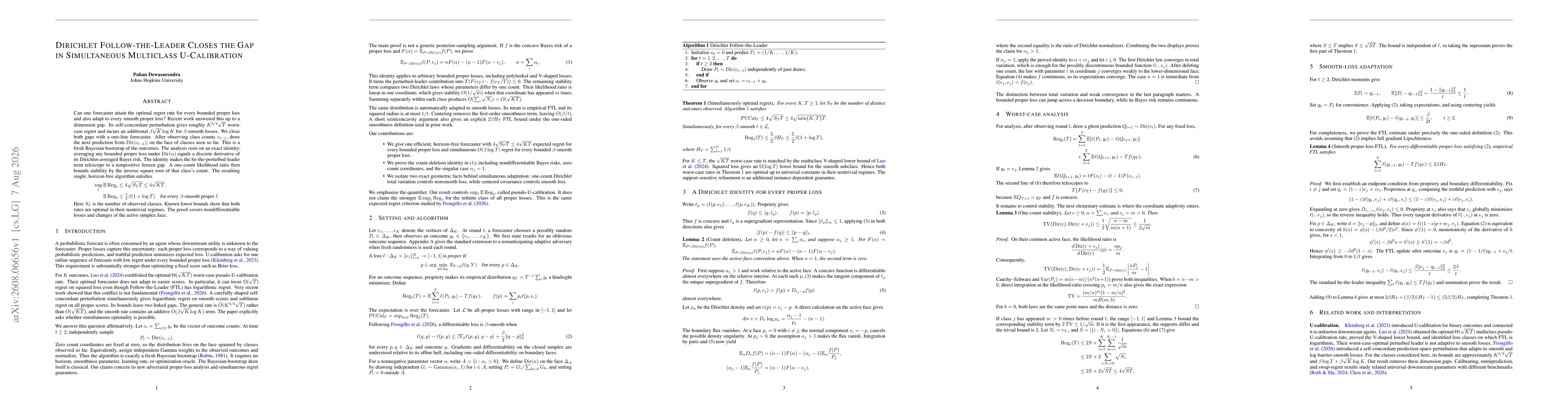 Thumbnail for Dirichlet Follow-the-Leader Closes the Gap in Simultaneous Multiclass U-Calibration