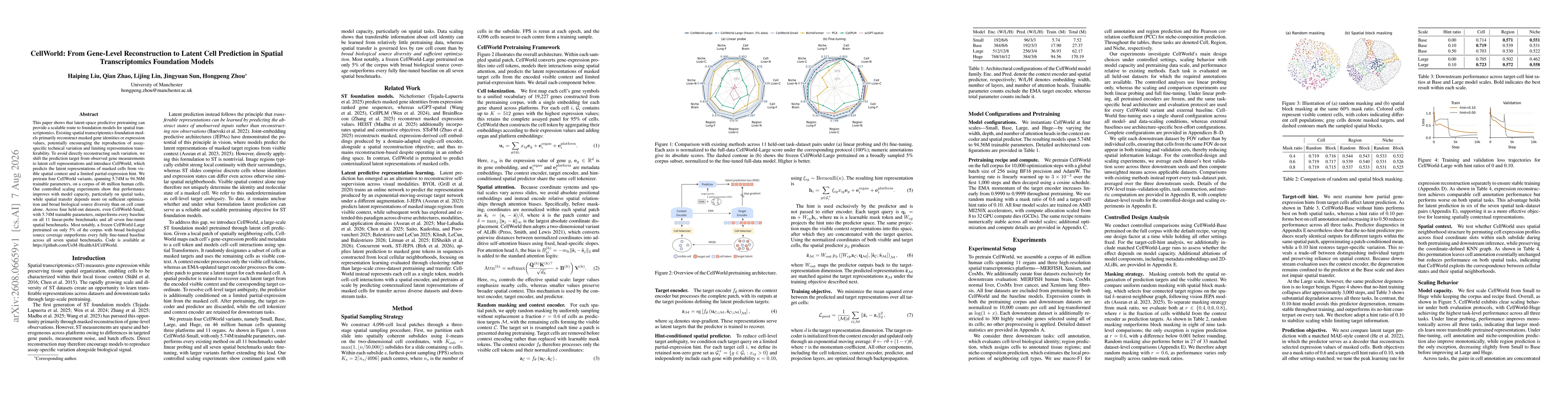 Thumbnail for CellWorld: From Gene-Level Reconstruction to Latent Cell Prediction in Spatial Transcriptomics Foundation Models