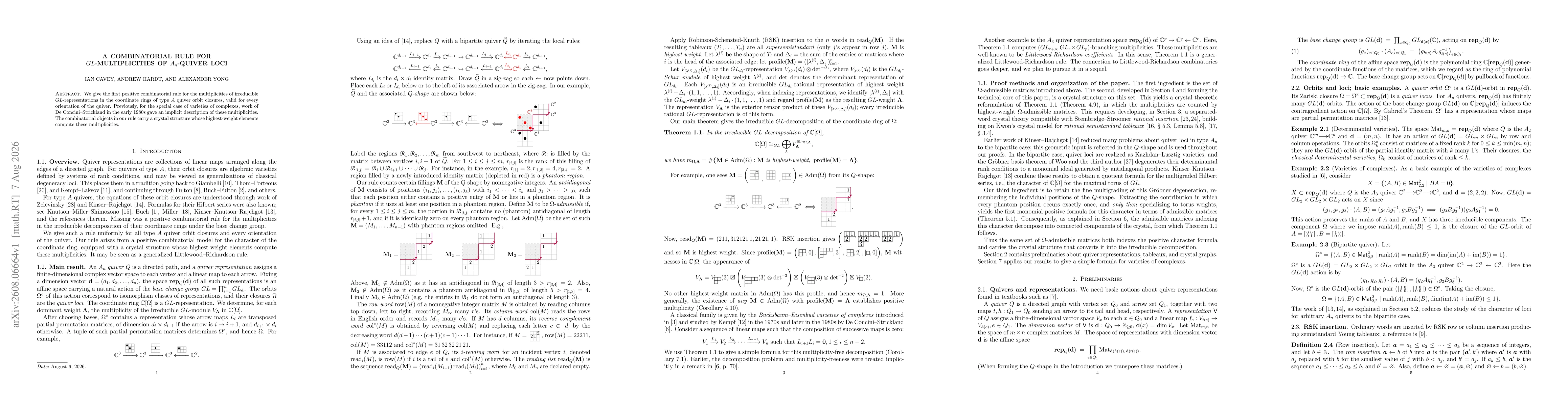 Thumbnail for A combinatorial rule for $GL$-multiplicities of $A_n$-quiver loci