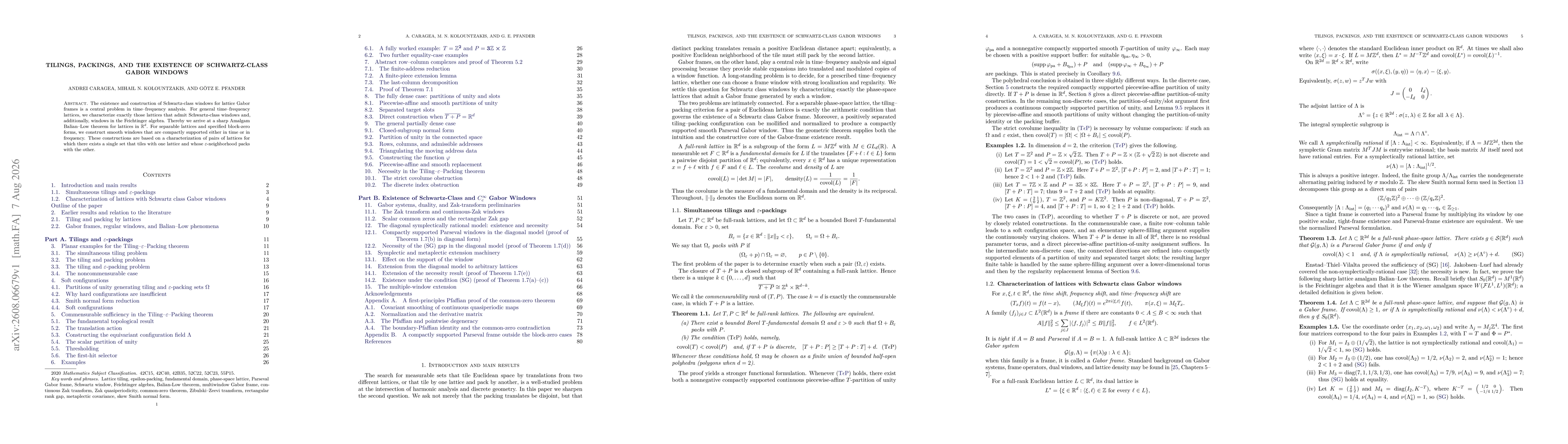 Thumbnail for Tilings, packings, and the existence of Schwartz-class Gabor windows
