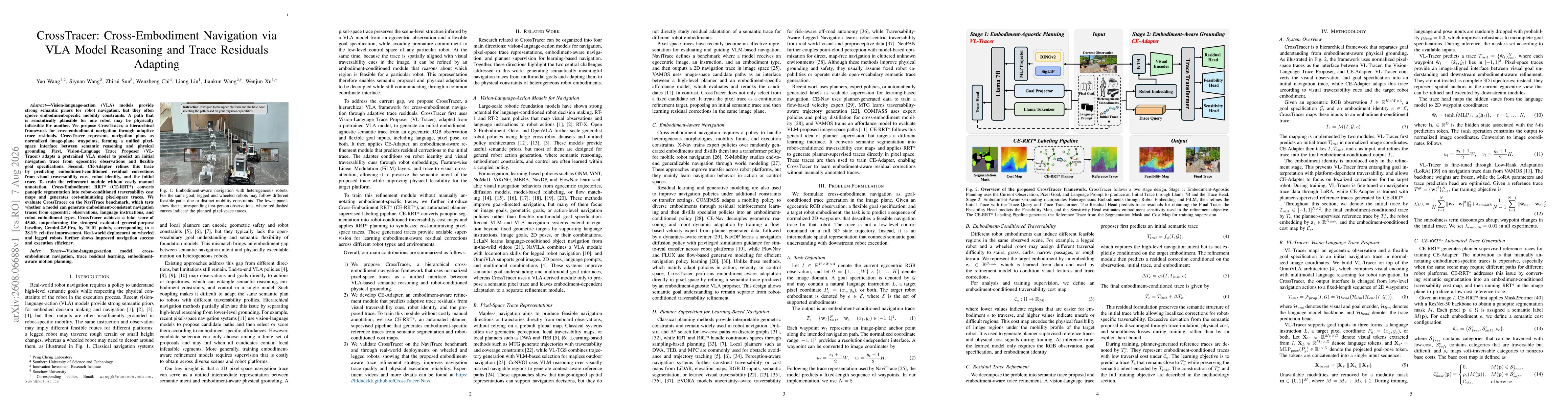 Thumbnail for CrossTracer: Cross-Embodiment Navigation via VLA Model Reasoning and Trace Residuals Adapting