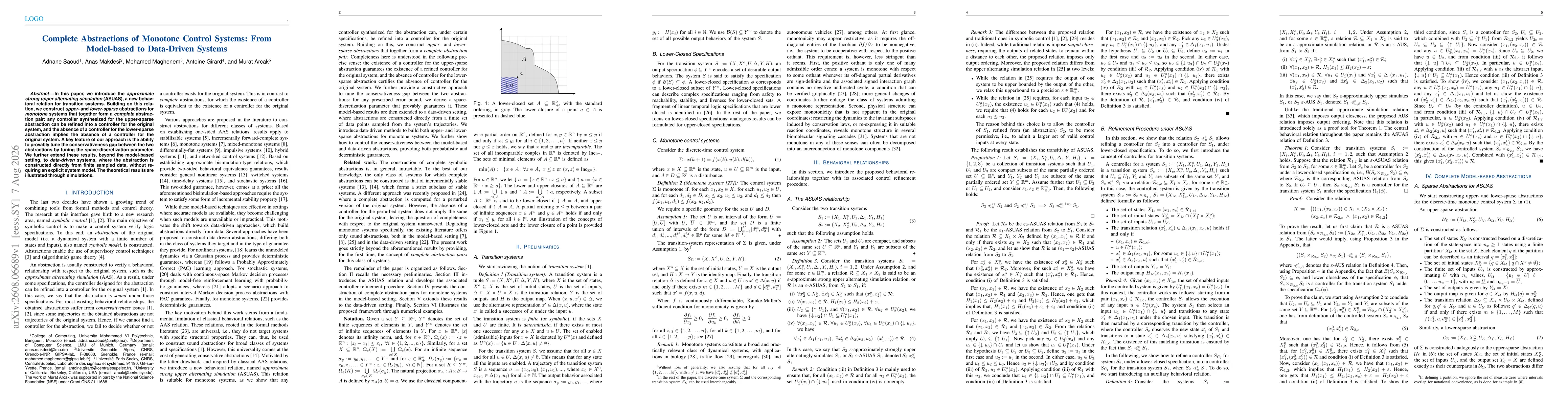 Thumbnail for Complete Abstractions of Monotone Control Systems: From Model-based to Data-Driven Systems