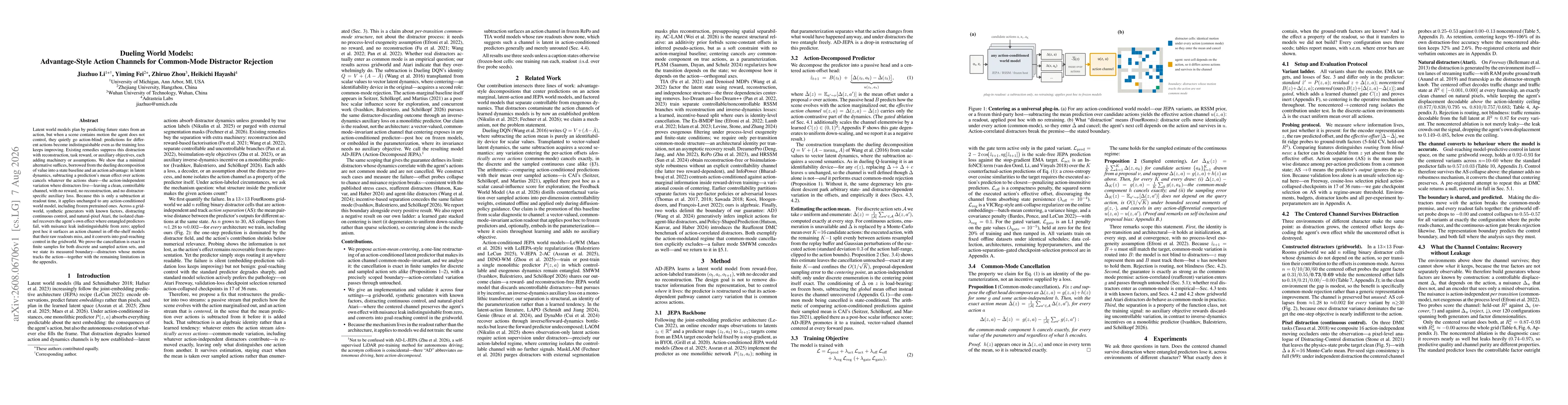 Thumbnail for Dueling World Models: Advantage-Style Action Channels for Common-Mode Distractor Rejection