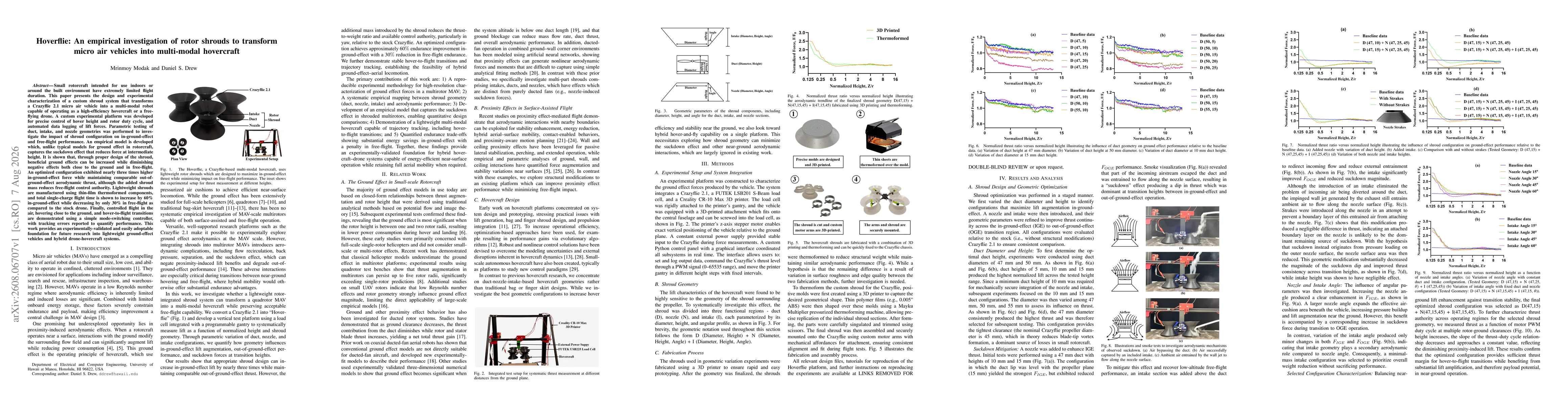 Thumbnail for Hoverflie: An empirical investigation of rotor shrouds to transform micro air vehicles into multi-modal hovercraft