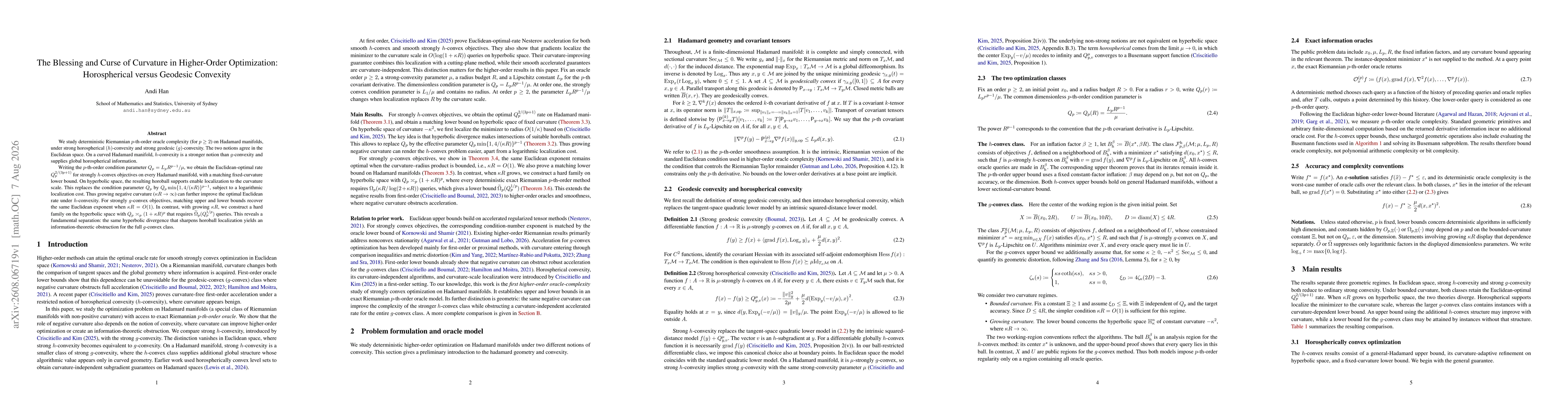 Thumbnail for The Blessing and Curse of Curvature in Higher-Order Optimization: Horospherical versus Geodesic Convexity