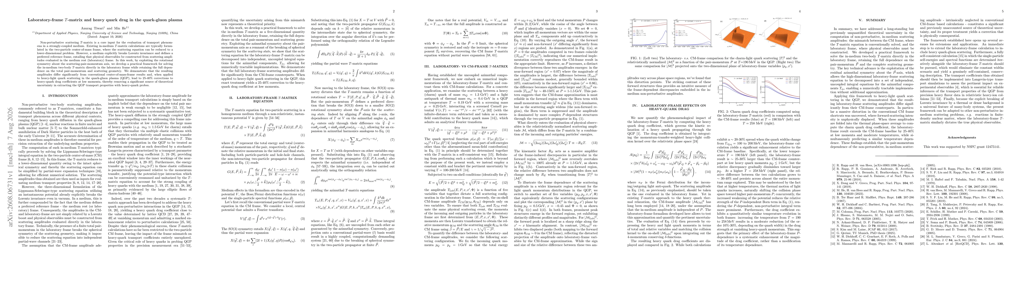 Thumbnail for Laboratory-frame $T$-matrix and heavy quark drag in the quark-gluon plasma