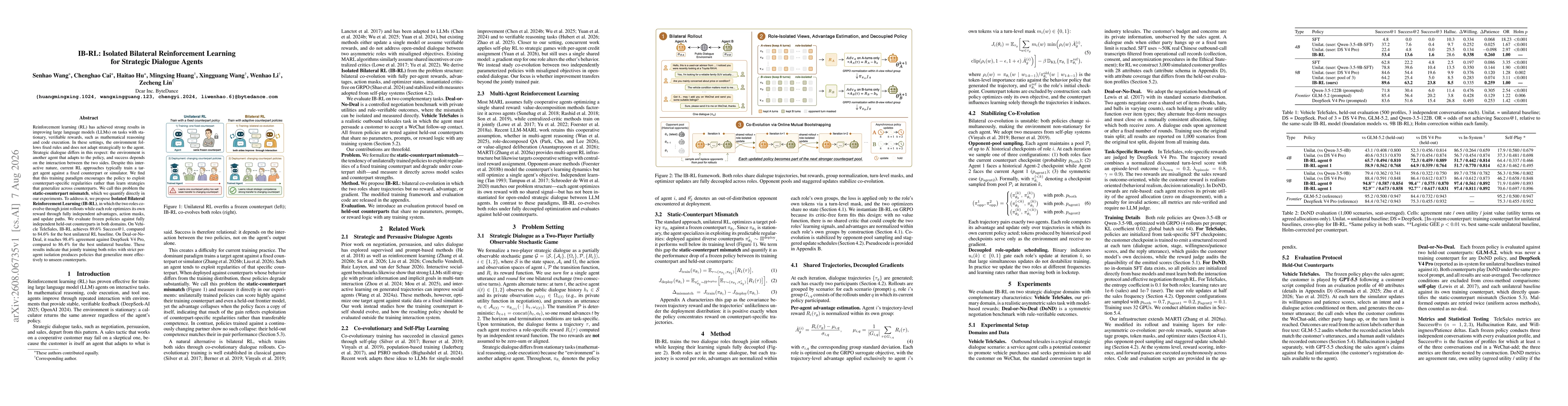Thumbnail for IB-RL: Isolated Bilateral Reinforcement Learning for Strategic Dialogue Agents