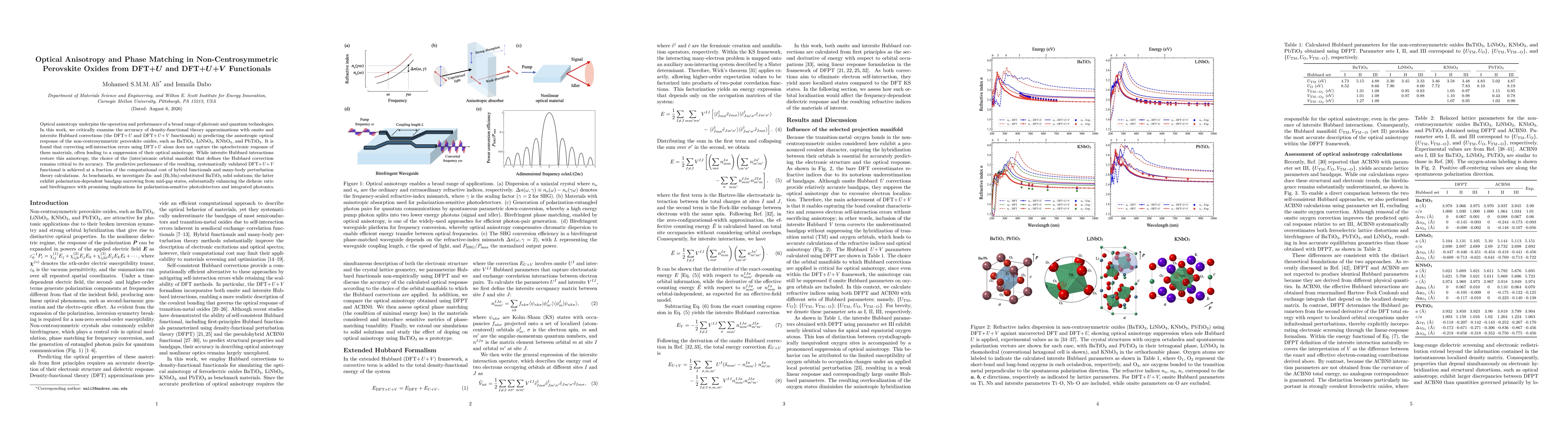 Thumbnail for Optical Anisotropy and Phase Matching in Non-Centrosymmetric Perovskite Oxides from DFT+U and DFT+U+V Functionals